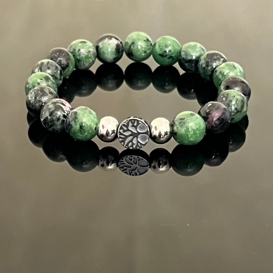 Bracciale "Albero della Vita" in Ematite e Rubino Zoisite