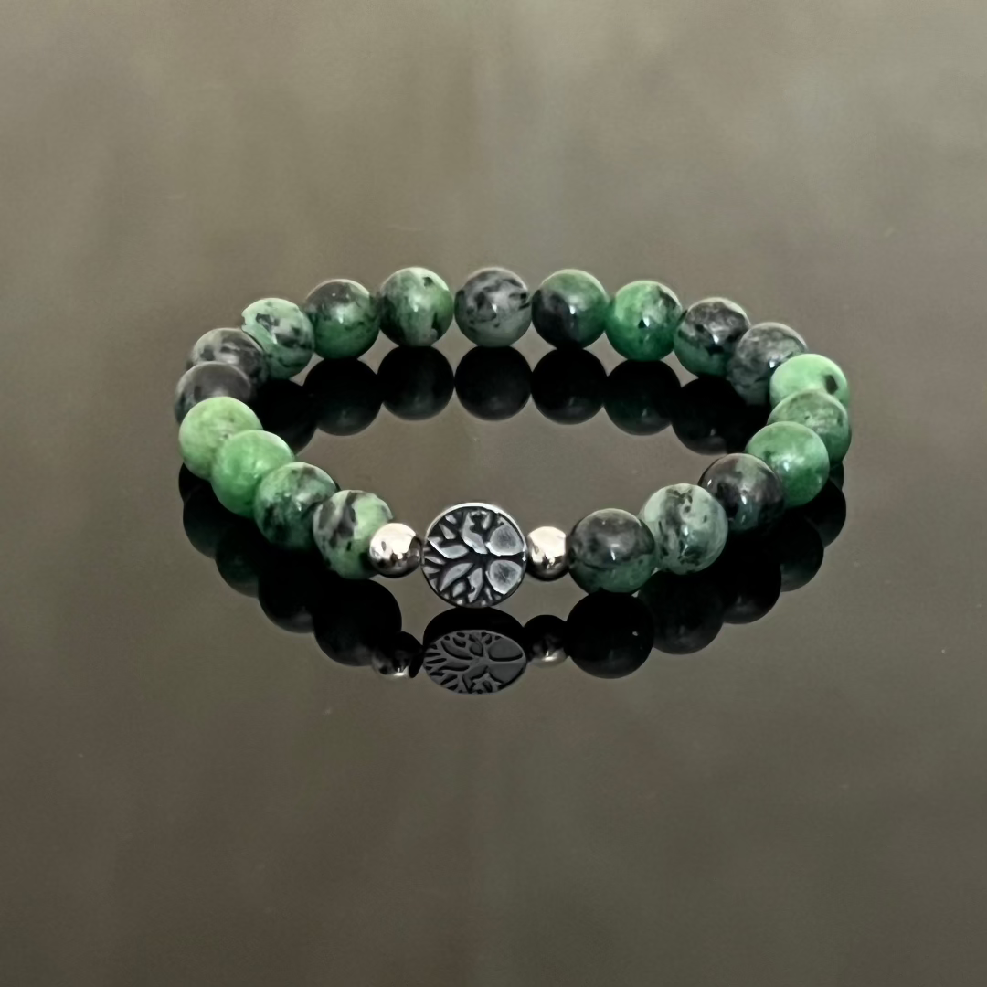 Bracciale "Albero della Vita" in Ematite e Rubino Zoisite