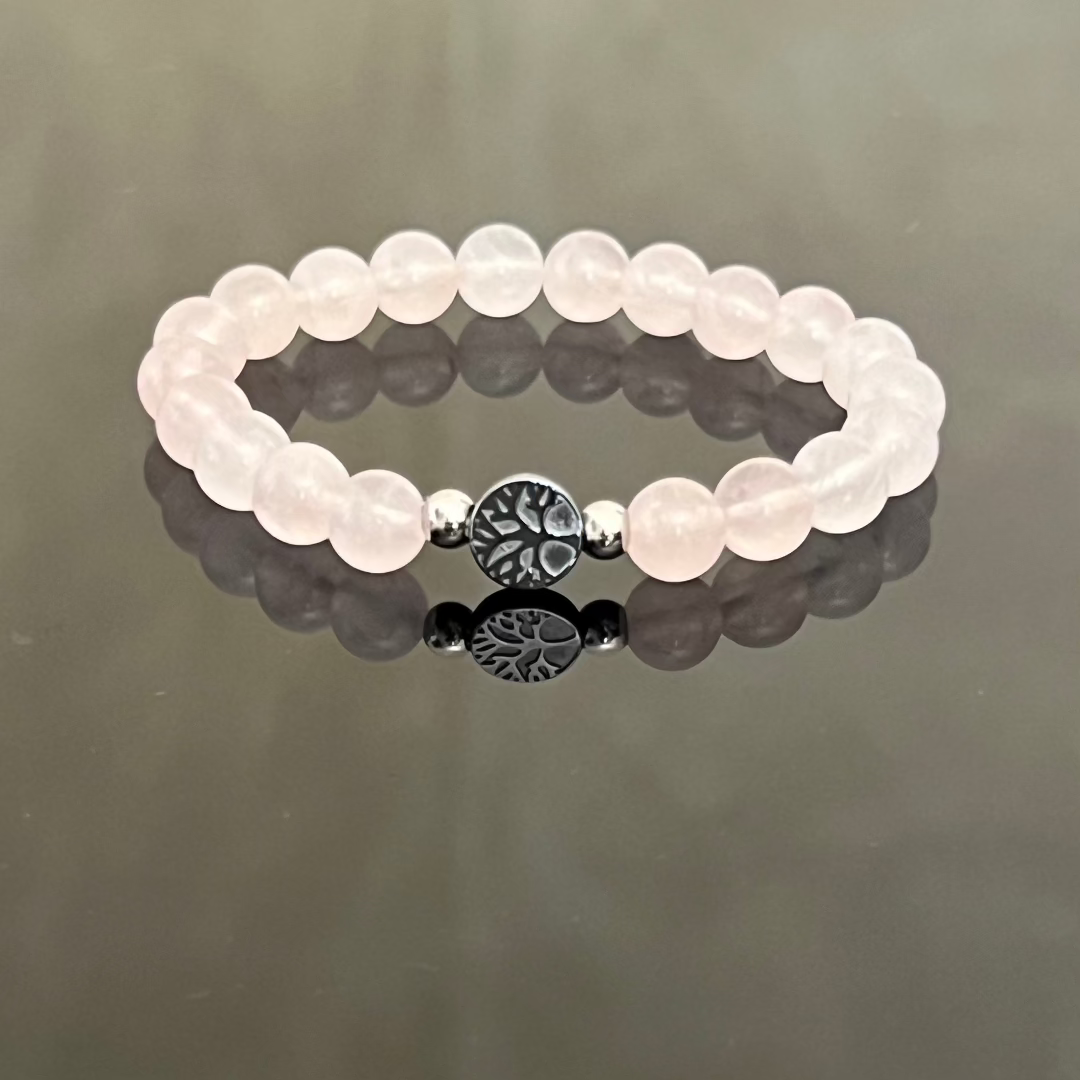 Bracciale "Albero della Vita" in Ematite e Quarzo Rosa