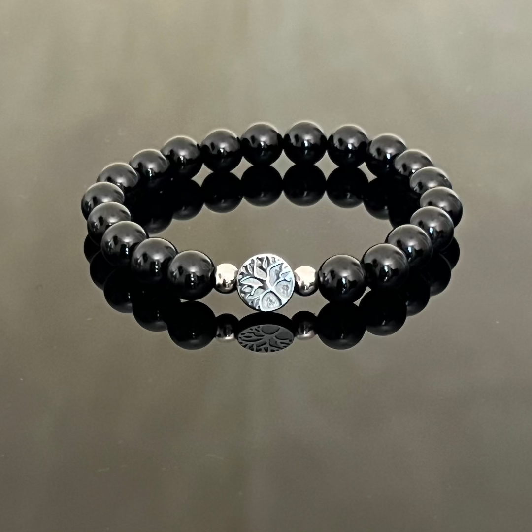 Bracciale "Albero della Vita" in Ematite e Onice Nera