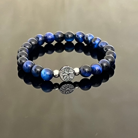 Bracciale "Albero della Vita" in Ematite e Occhio di Tigre Blu