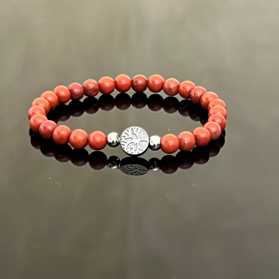 Bracciale "Albero della Vita" in Ematite e Diaspro Rosso